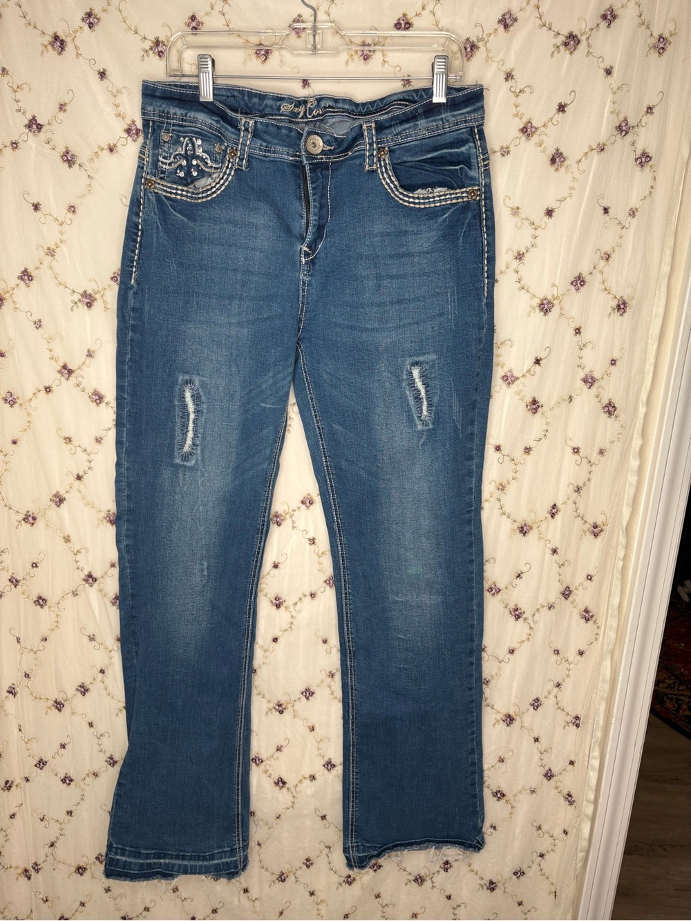 Embellished Mid-Rise Blue Bootcut Jeans for Women